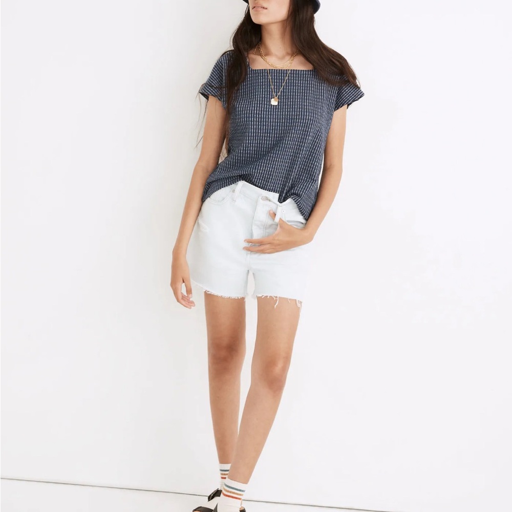 Madewell Gingham Knit Square-Neck Top, XXS, Blue, NWOT